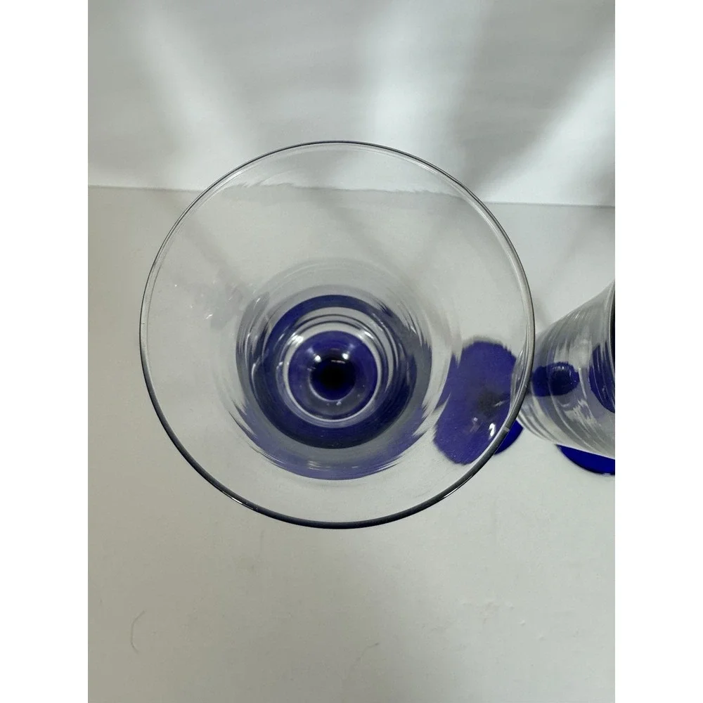 Cristal D'Arques Glasses Americana Blue Stem Champagne Flutes Flared Set Of 4